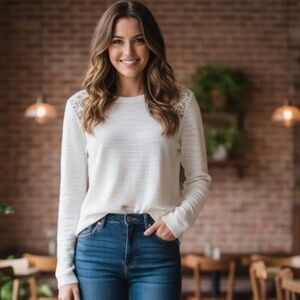 Cabi Sophia Sweater Women’s Medium Long Sleeve Sheer Lace Back Style 5005 NWT